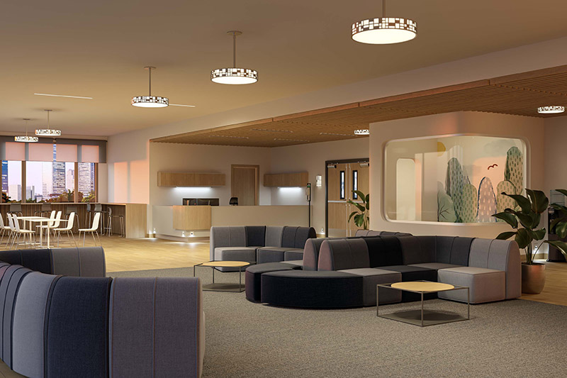 Subdued lighting application for medical facility common area